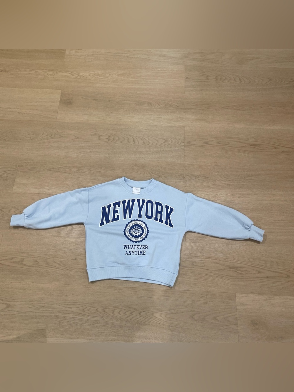 Zara Pale Blue Sweatshirt with Navy NEW YORK Graphic